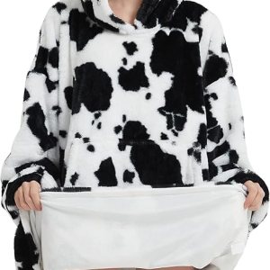 Blanket Hoodie in Cow Print Look - Comfy adult snug oversized blanket hoodie
